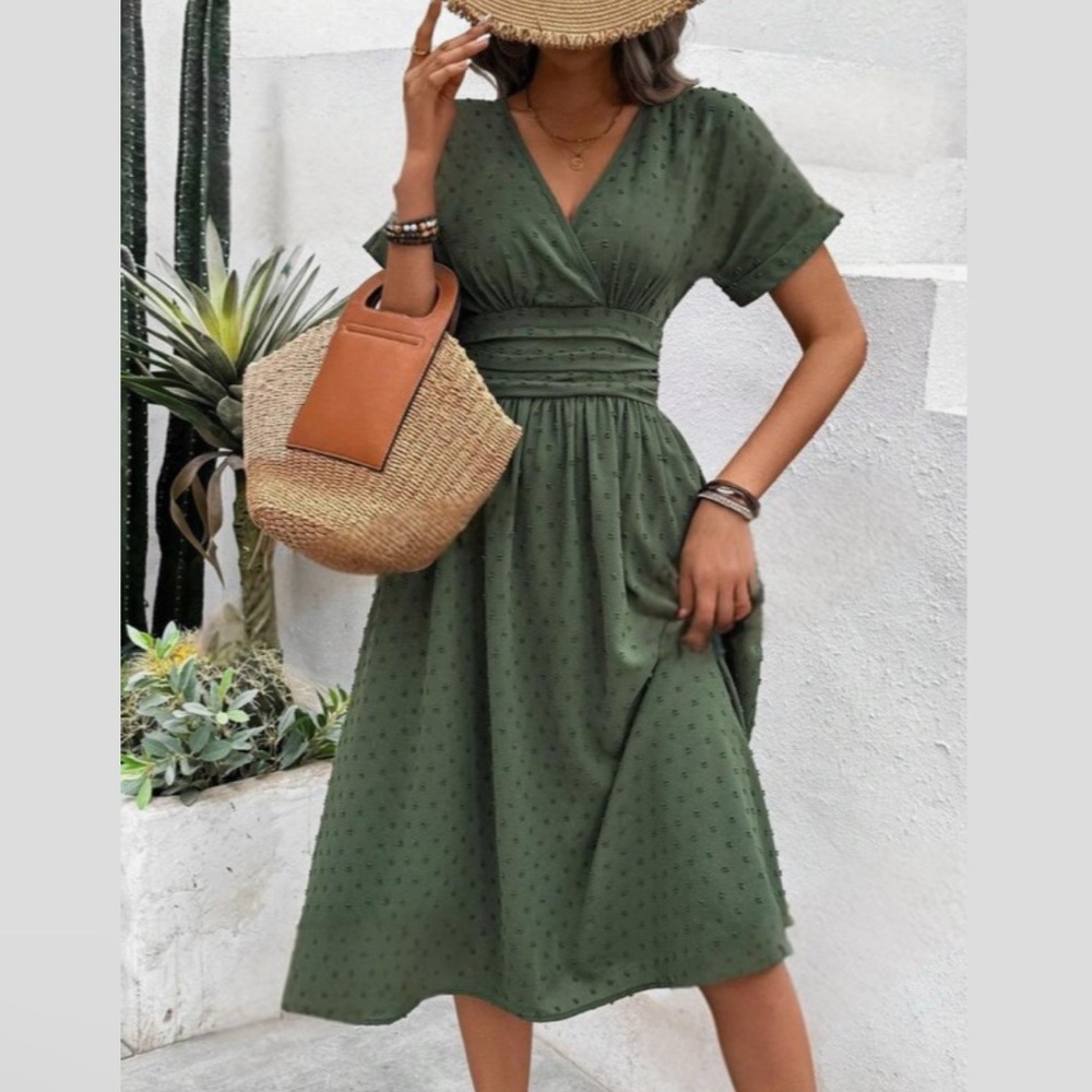 Boho polka dot ls ruched waist dress - Picture 2 of 5
